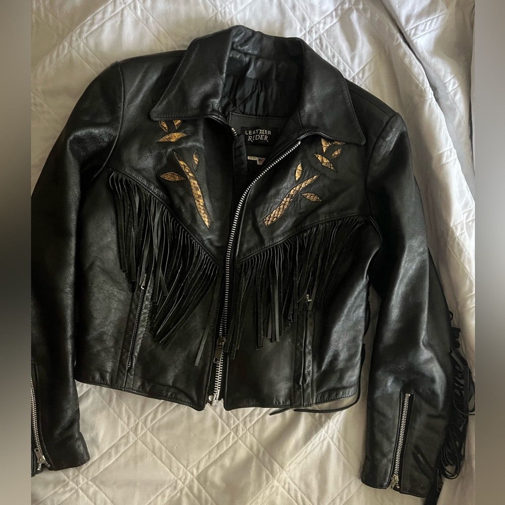 Leather Rider Vintage Black Fringe Jacket Made in USA